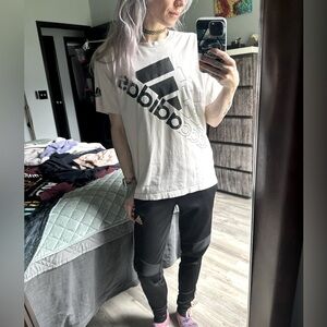 adidas Originals, giant logo neutral off-white oversized tee